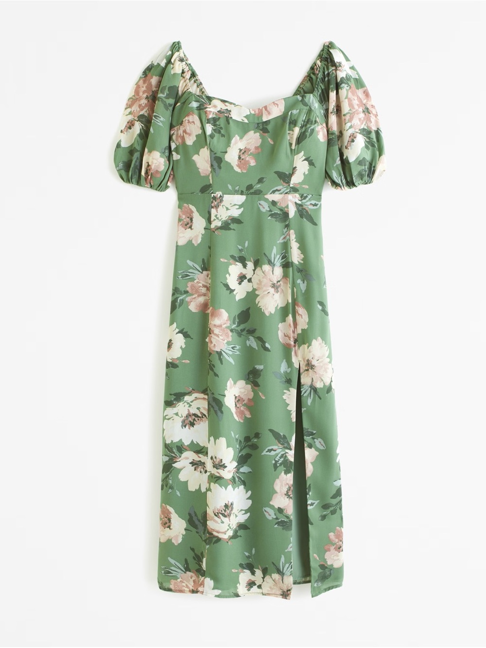 Abercrombie & Fitch The A&F Camille Puff Sleeve Midi Dress Green Floral Size S